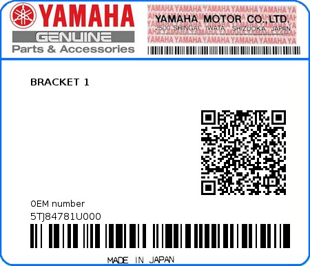 Product image: Yamaha - 5TJ84781U000 - BRACKET 1  0