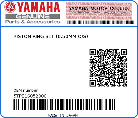 Product image: Yamaha - 5TPE16052000 - PISTON RING SET (0.50MM O/S)  0
