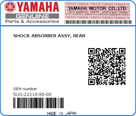 Product image: Yamaha - 5UG-22210-90-00 - SHOCK ABSORBER ASSY, REAR 