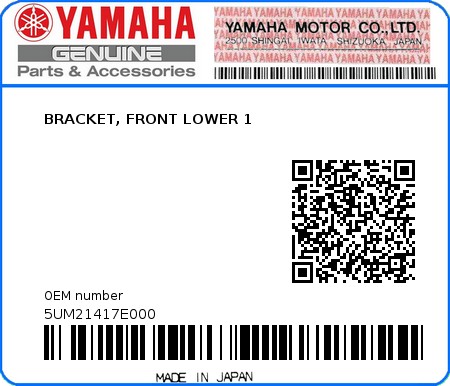 Product image: Yamaha - 5UM21417E000 - BRACKET, FRONT LOWER 1 