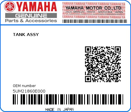 Product image: Yamaha - 5UM21860E000 - TANK ASSY  0