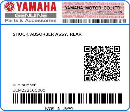 Product image: Yamaha - 5UM22210C000 - SHOCK ABSORBER ASSY, REAR  0