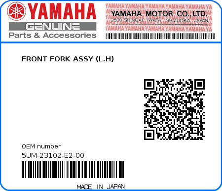 Product image: Yamaha - 5UM-23102-E2-00 - FRONT FORK ASSY (L.H)  0