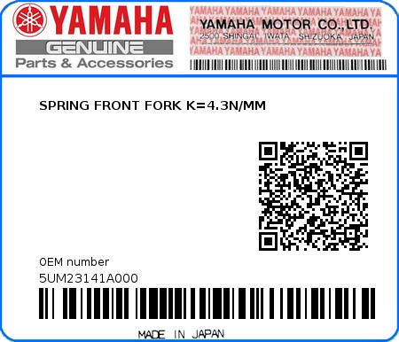 Product image: Yamaha - 5UM23141A000 - SPRING FRONT FORK K=4.3N/MM  0