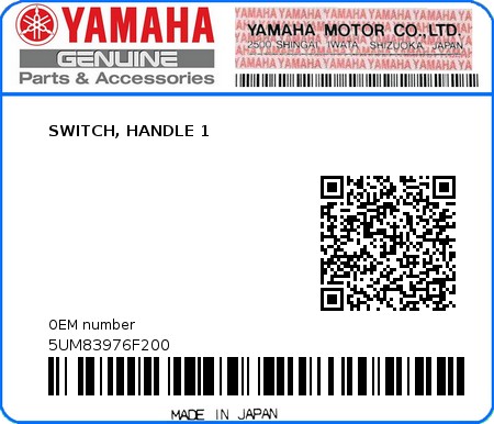 Product image: Yamaha - 5UM83976F200 - SWITCH, HANDLE 1  0