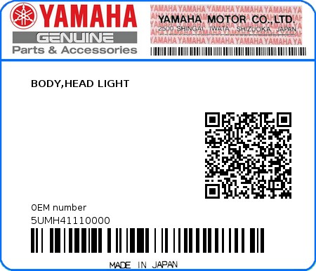 Product image: Yamaha - 5UMH41110000 - BODY,HEAD LIGHT 