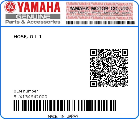 Product image: Yamaha - 5UX134642000 - HOSE, OIL 1  0