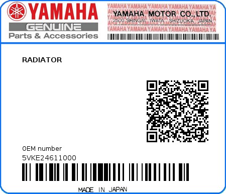 Product image: Yamaha - 5VKE24611000 - RADIATOR  0