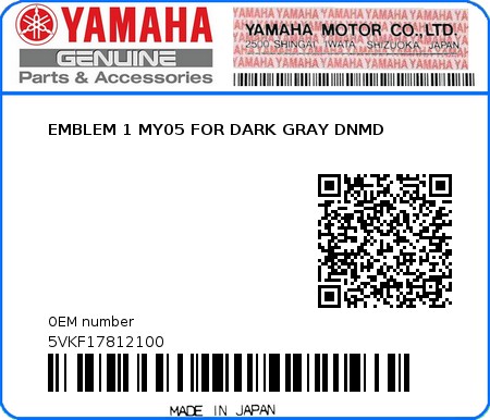 Product image: Yamaha - 5VKF17812100 - EMBLEM 1 MY05 FOR DARK GRAY DNMD 