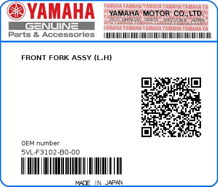 Product image: Yamaha - 5VL-F3102-B0-00 - FRONT FORK ASSY (L.H)  0