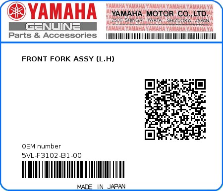 Product image: Yamaha - 5VL-F3102-B1-00 - FRONT FORK ASSY (L.H) 