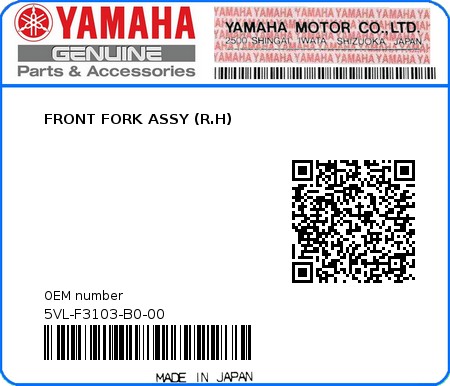 Product image: Yamaha - 5VL-F3103-B0-00 - FRONT FORK ASSY (R.H)  0