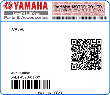 Product image: Yamaha - 5VL-F4523-01-00 - .VALVE 