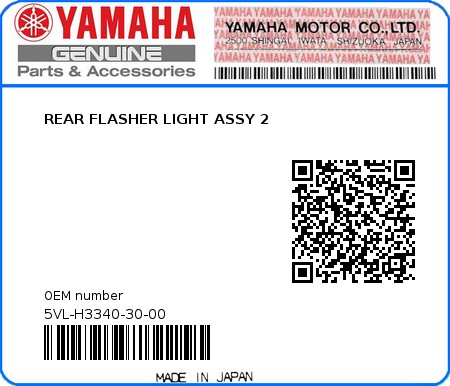 Product image: Yamaha - 5VL-H3340-30-00 - REAR FLASHER LIGHT ASSY 2 