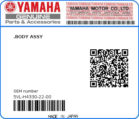 Product image: Yamaha - 5VL-H4330-22-00 - .BODY ASSY  0