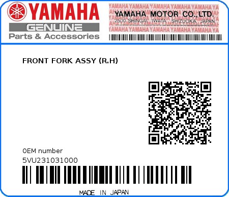 Product image: Yamaha - 5VU231031000 - FRONT FORK ASSY (R.H)  0