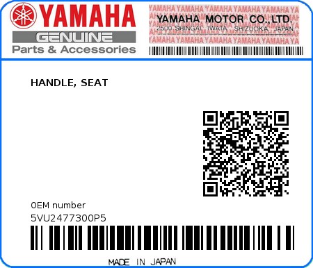Product image: Yamaha - 5VU2477300P5 - HANDLE, SEAT  0