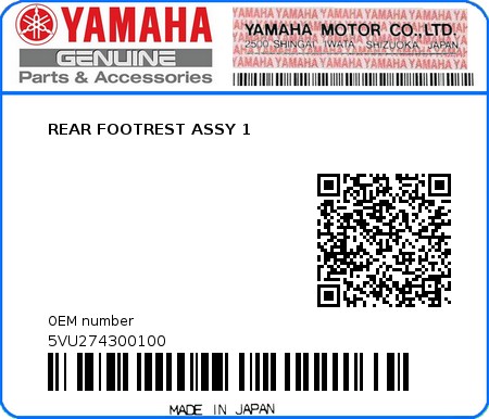 Product image: Yamaha - 5VU274300100 - REAR FOOTREST ASSY 1 