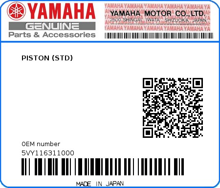 Product image: Yamaha - 5VY116311000 - PISTON (STD)  0