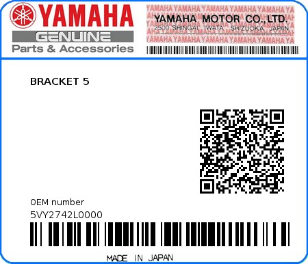 Product image: Yamaha - 5VY2742L0000 - BRACKET 5  0