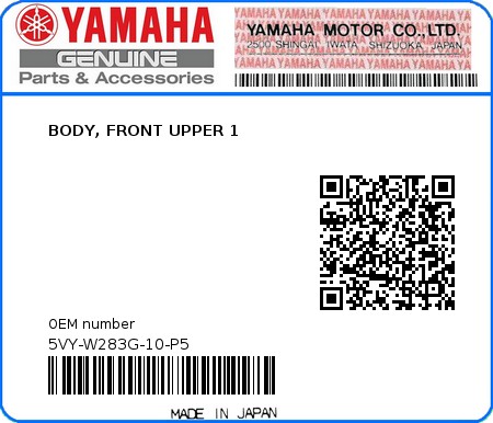 Product image: Yamaha - 5VY-W283G-10-P5 - BODY, FRONT UPPER 1  0