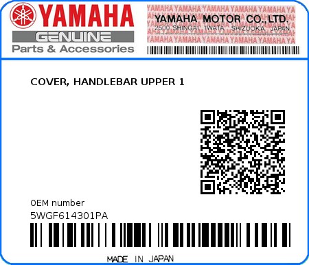 Product image: Yamaha - 5WGF614301PA - COVER, HANDLEBAR UPPER 1  0