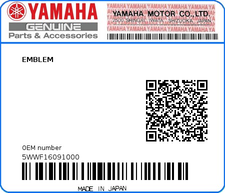 Product image: Yamaha - 5WWF16091000 - EMBLEM  0