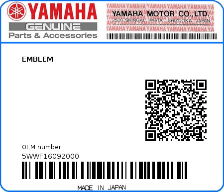 Product image: Yamaha - 5WWF16092000 - EMBLEM  0