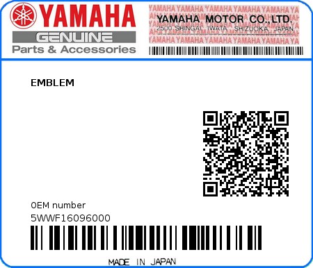 Product image: Yamaha - 5WWF16096000 - EMBLEM  0