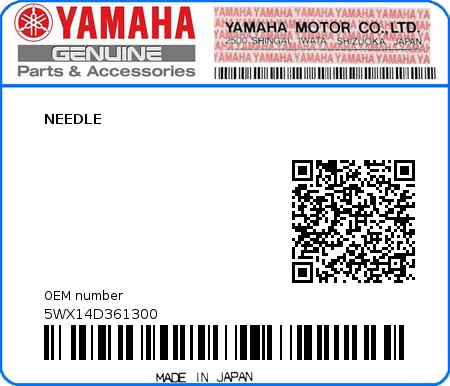 Product image: Yamaha - 5WX14D361300 - NEEDLE  0