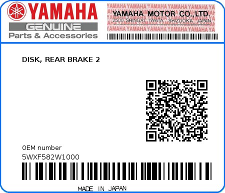 Product image: Yamaha - 5WXF582W1000 - DISK, REAR BRAKE 2  0