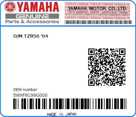 Product image: Yamaha - 5WXF8199G000 - O/M TZR50 '04 