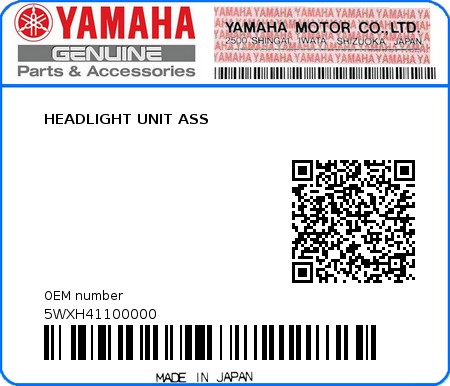 Product image: Yamaha - 5WXH41100000 - HEADLIGHT UNIT ASS  0