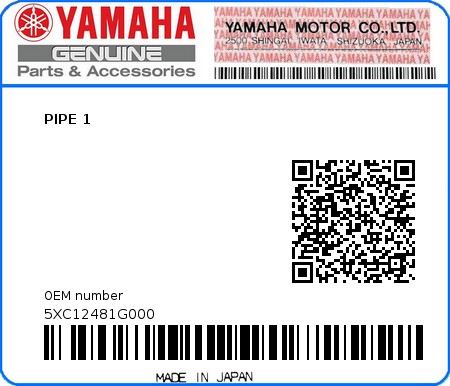 Product image: Yamaha - 5XC12481G000 - PIPE 1  0