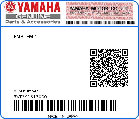 Product image: Yamaha - 5XT241613000 - EMBLEM 1  0