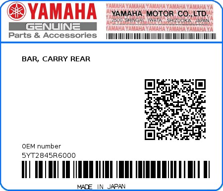 Product image: Yamaha - 5YT2845R6000 - BAR, CARRY REAR 