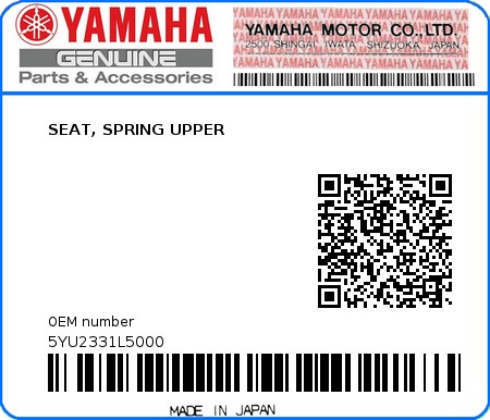 Product image: Yamaha - 5YU2331L5000 - SEAT, SPRING UPPER 