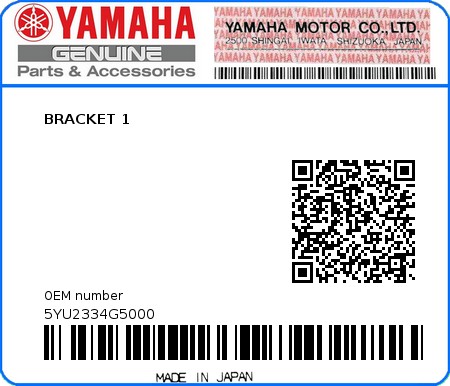 Product image: Yamaha - 5YU2334G5000 - BRACKET 1 