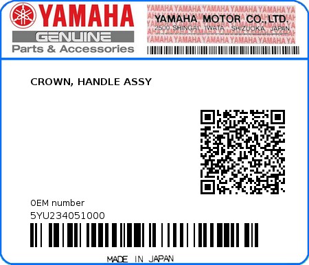 Product image: Yamaha - 5YU234051000 - CROWN, HANDLE ASSY  0