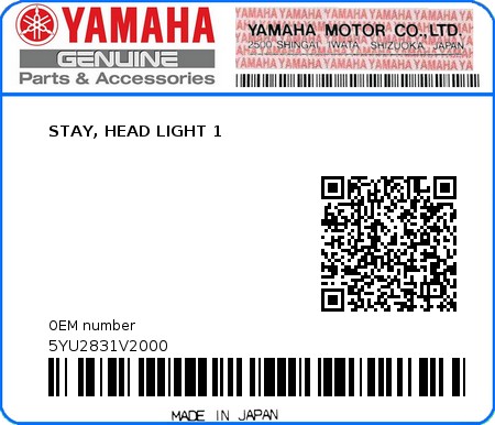 Product image: Yamaha - 5YU2831V2000 - STAY, HEAD LIGHT 1  0