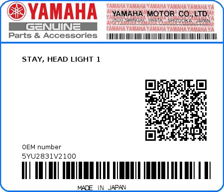 Product image: Yamaha - 5YU2831V2100 - STAY, HEAD LIGHT 1  0