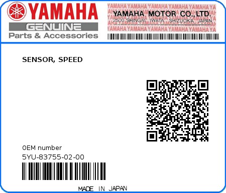 Product image: Yamaha - 5YU-83755-02-00 - SENSOR, SPEED  0