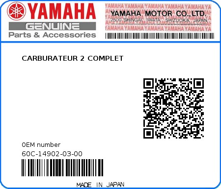 Product image: Yamaha - 60C-14902-03-00 - CARBURATEUR 2 COMPLET  0