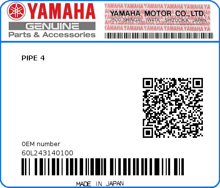 Product image: Yamaha - 60L243140100 - PIPE 4 