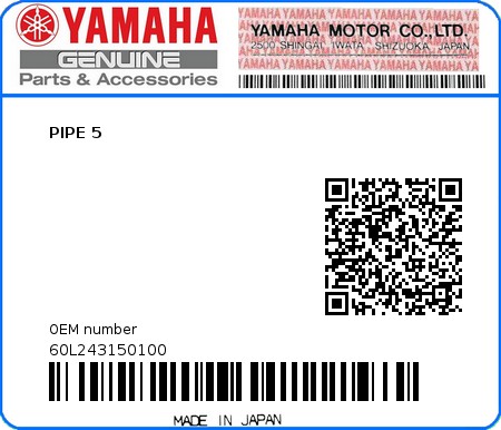 Product image: Yamaha - 60L243150100 - PIPE 5 