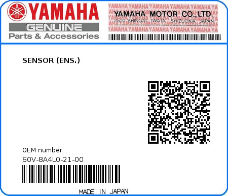 Product image: Yamaha - 60V-8A4L0-21-00 - SENSOR (ENS.)  0