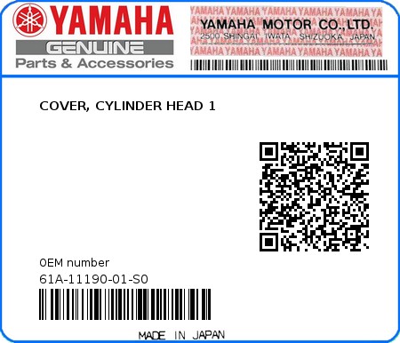 Product image: Yamaha - 61A-11190-01-S0 - COVER, CYLINDER HEAD 1  0