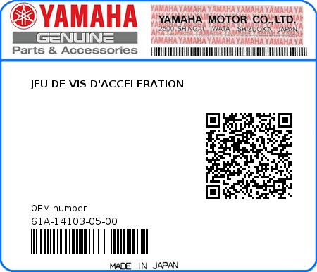 Product image: Yamaha - 61A-14103-05-00 - JEU DE VIS D'ACCELERATION 