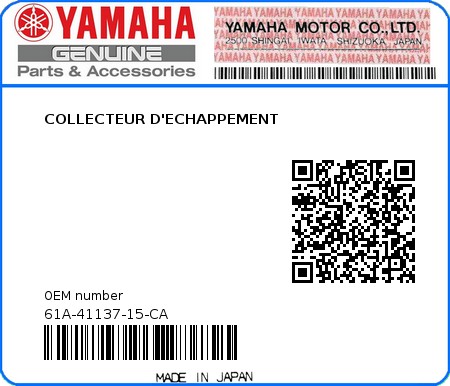 Product image: Yamaha - 61A-41137-15-CA - COLLECTEUR D'ECHAPPEMENT 