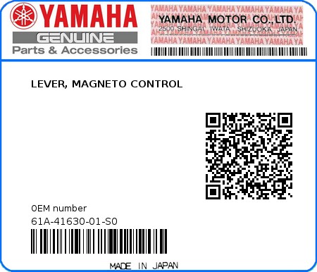 Product image: Yamaha - 61A-41630-01-S0 - LEVER, MAGNETO CONTROL 